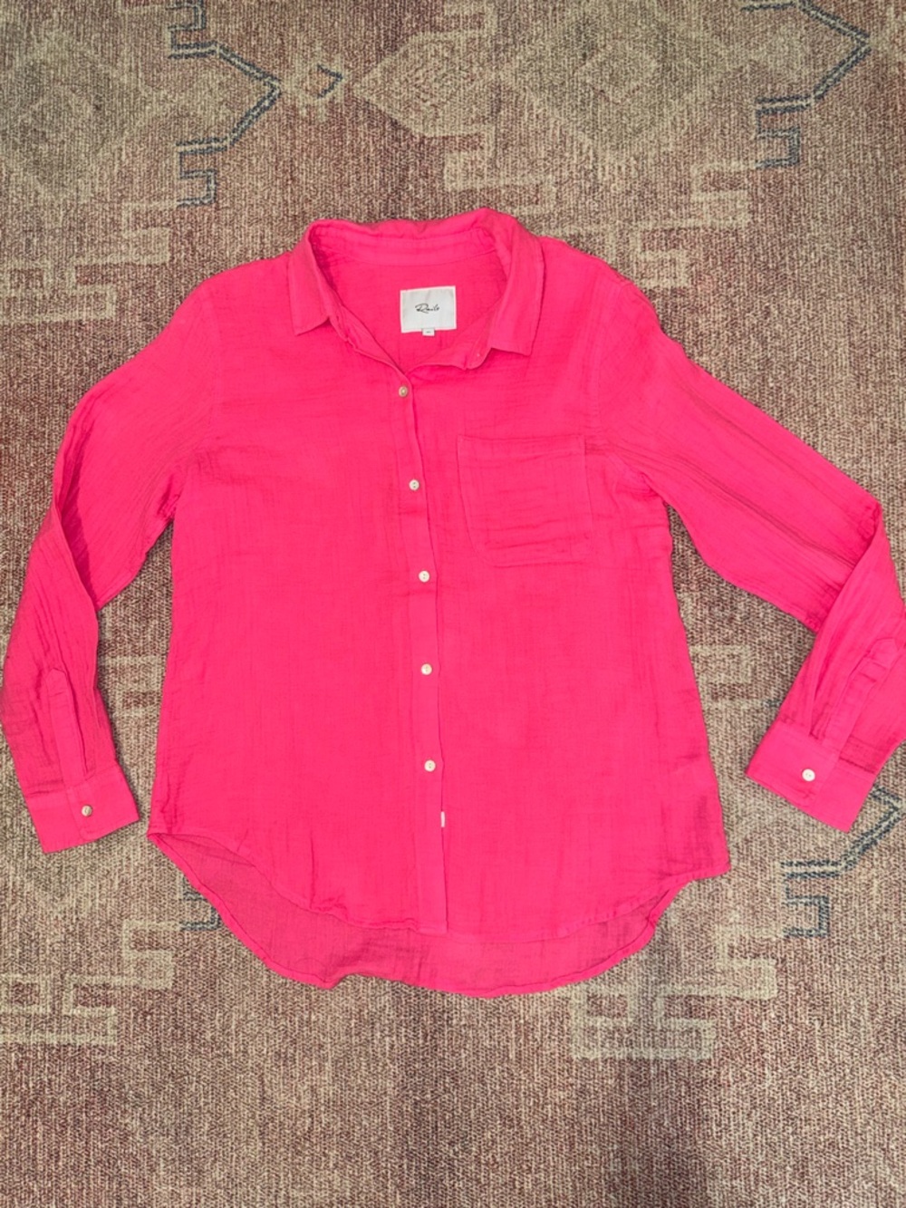 Rails Ellis organic cotton gauze button down top in hibiscus pink med